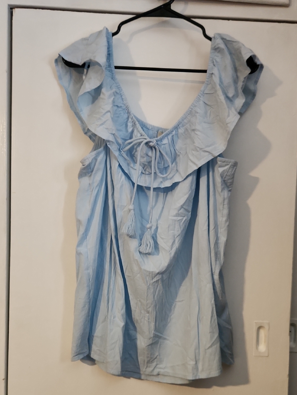 Style & Co. Light Blue Ruffled Off The Shoulders Neckline Blouse Size XXL